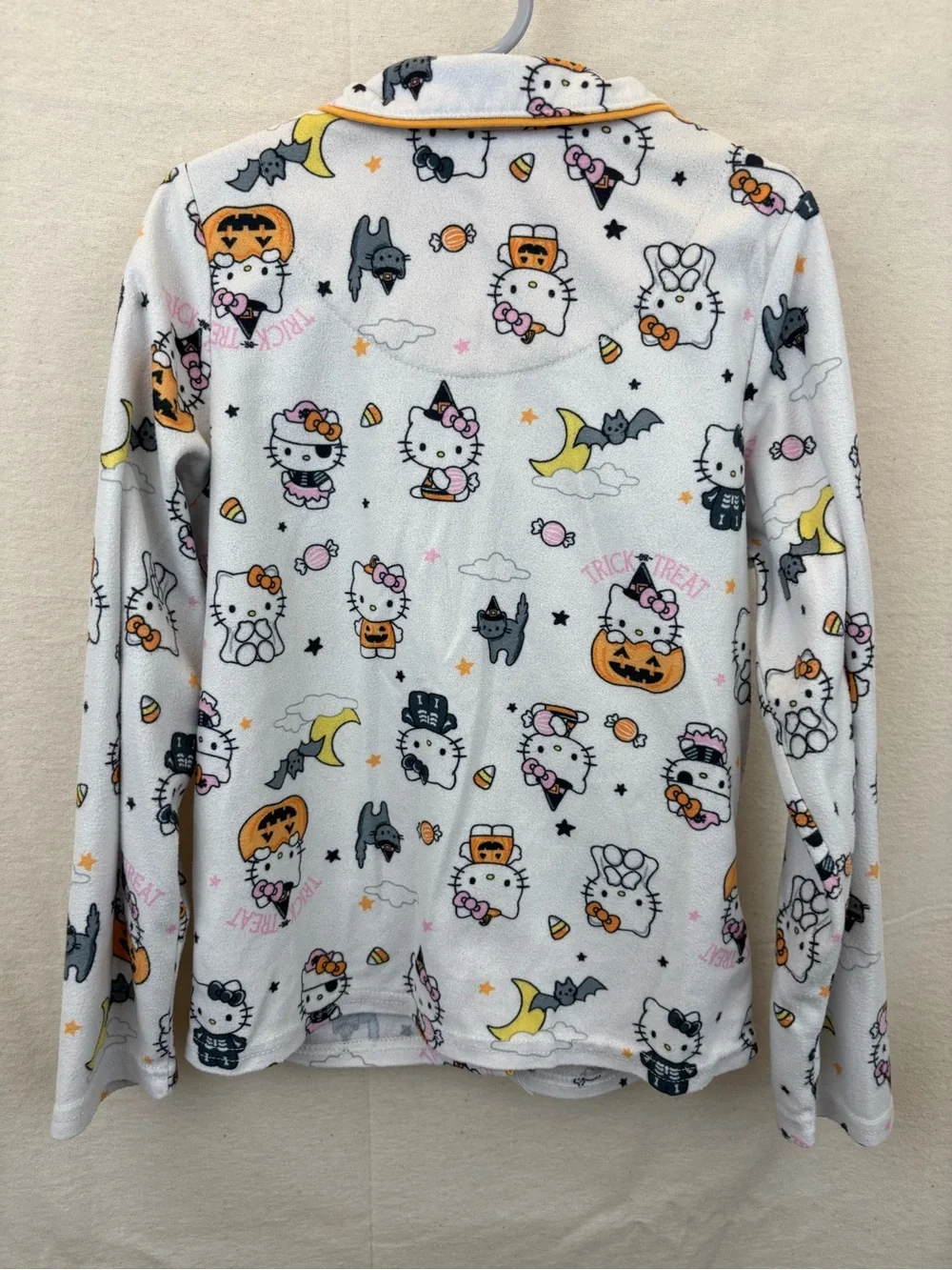 Hello Kitty Halloween Fleece Button-Up Pajama Set with Orange Trim, girls 8.